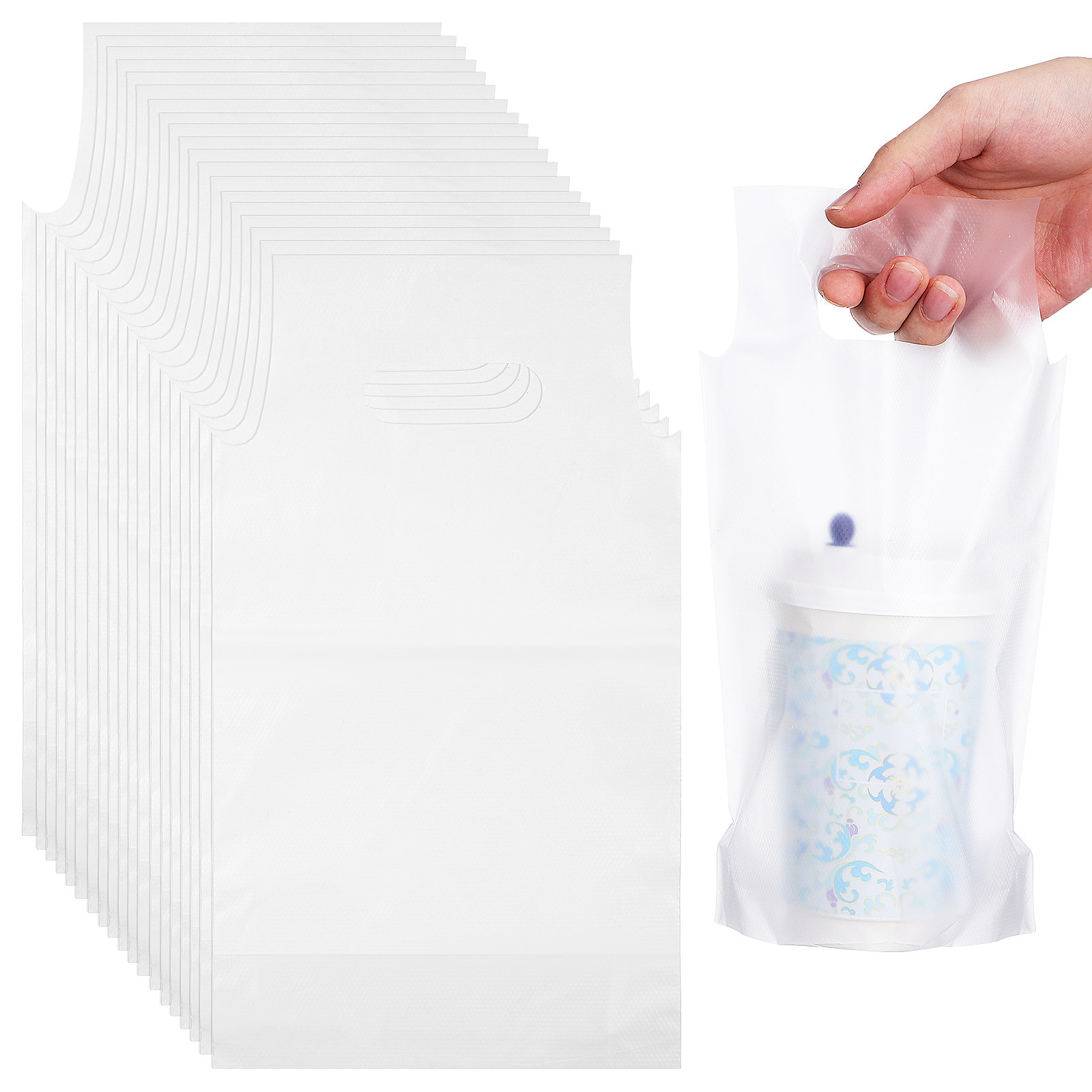 Coffee Tea Milk - 500Pcs Beverage Bags Handle Transparent Takeout