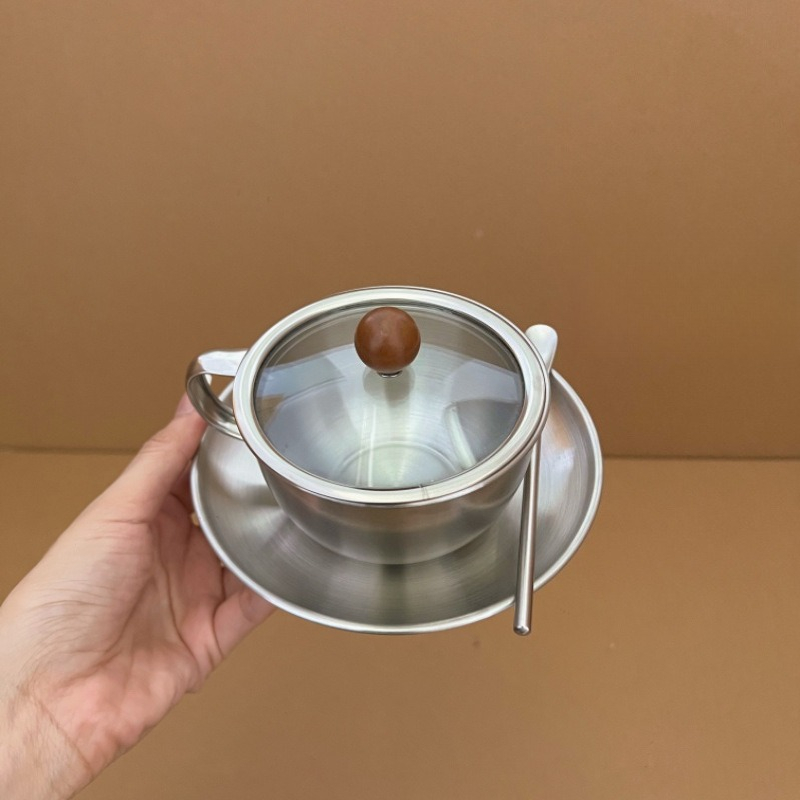 Espresso Cup Saucer - Retro Stainless Steel Coffee Cup and
