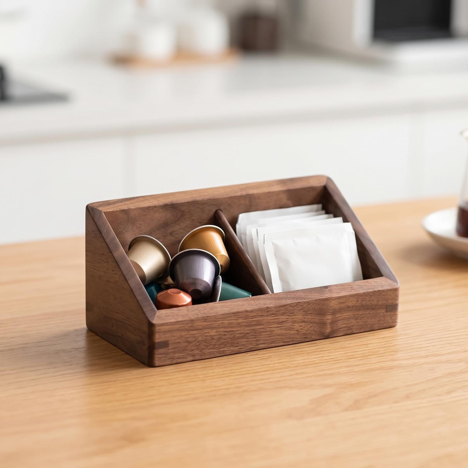 Coffee Tea Bags - Two Compartment Desktop Organizer Wenge Wood