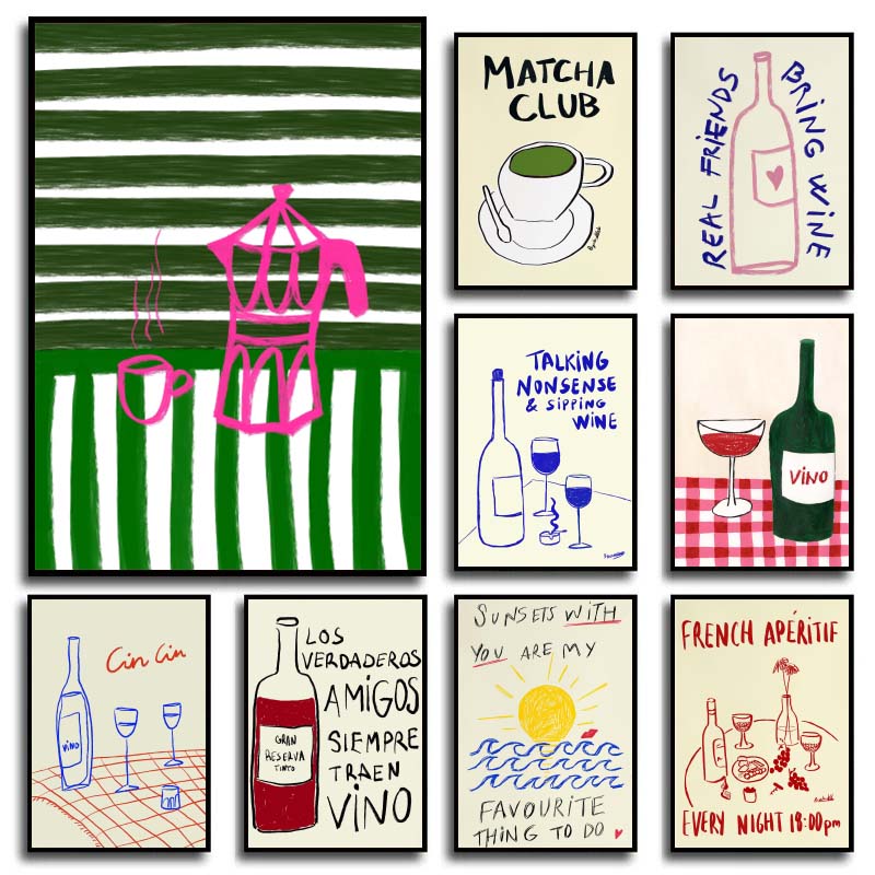 Draw Coffee And Tea - 1pc frameless Canvas Painting Colorful Drawings