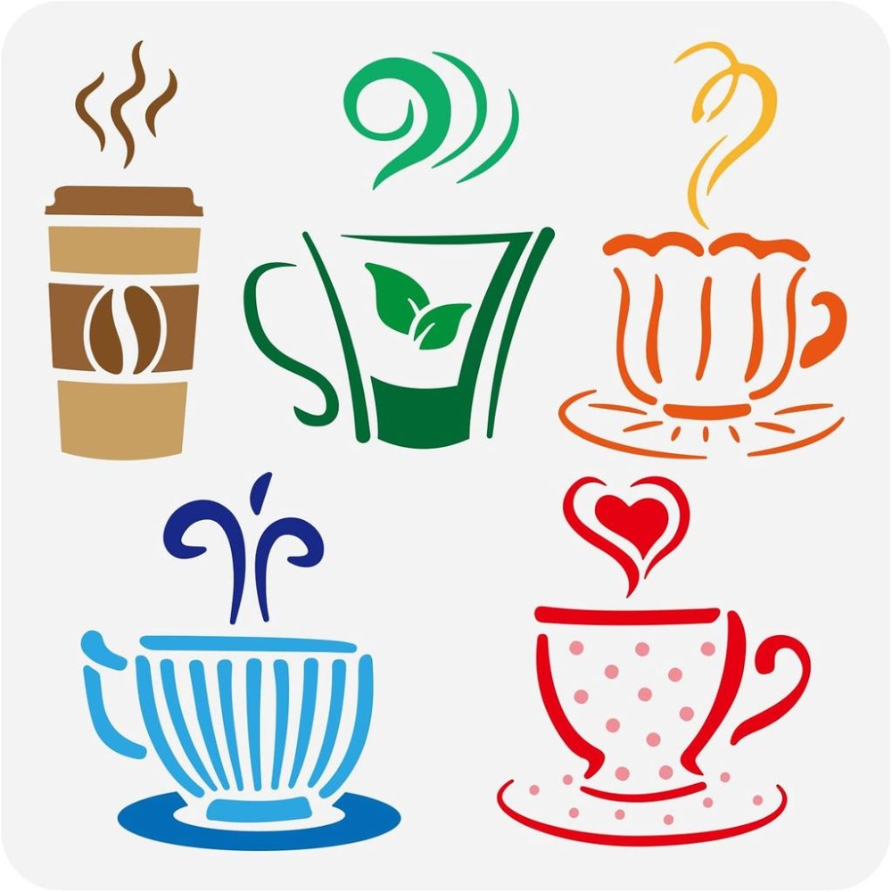 Draw Coffee And Tea - Hot Drinks Stencil for Painting 11.8x11.8inch