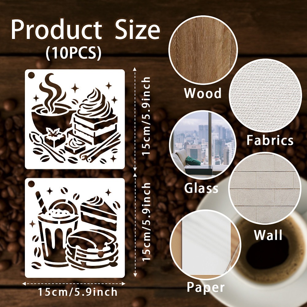 10 Sheets Coffee Stencils for  - Draw Coffee And Tea recension och pris