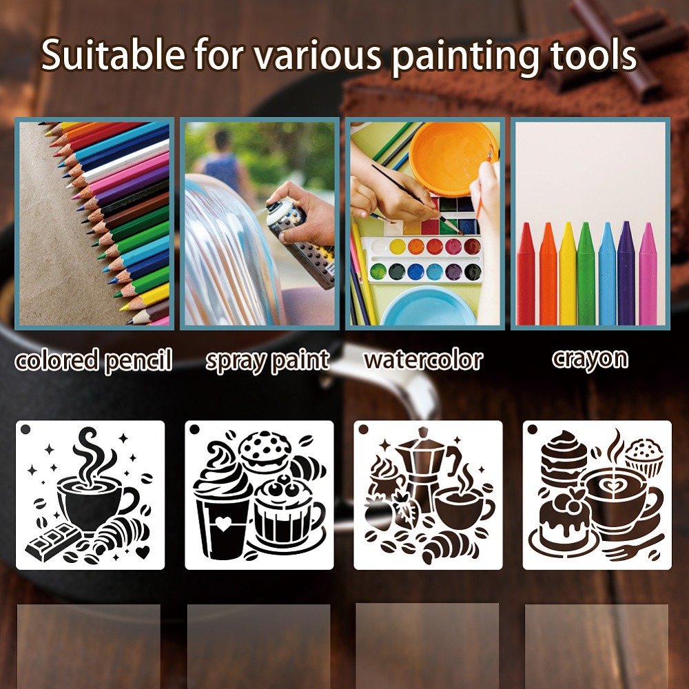 10 Sheets Coffee Stencils for  - Draw Coffee And Tea recension och pris