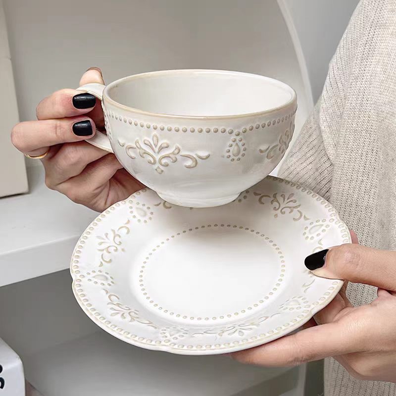 French Retro Relief Flower Cup - Espresso Cup Saucer recension och pris